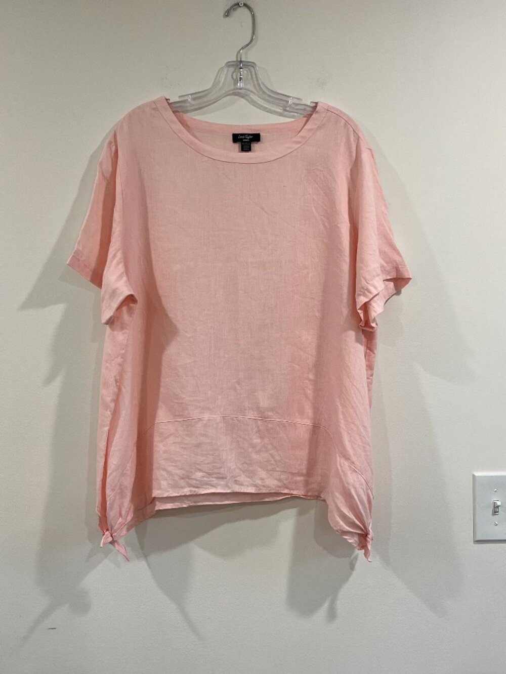 Lord & Taylor Women's Light Pink Short Sleeve 100% Linen Hi-Low Top Size 2XL